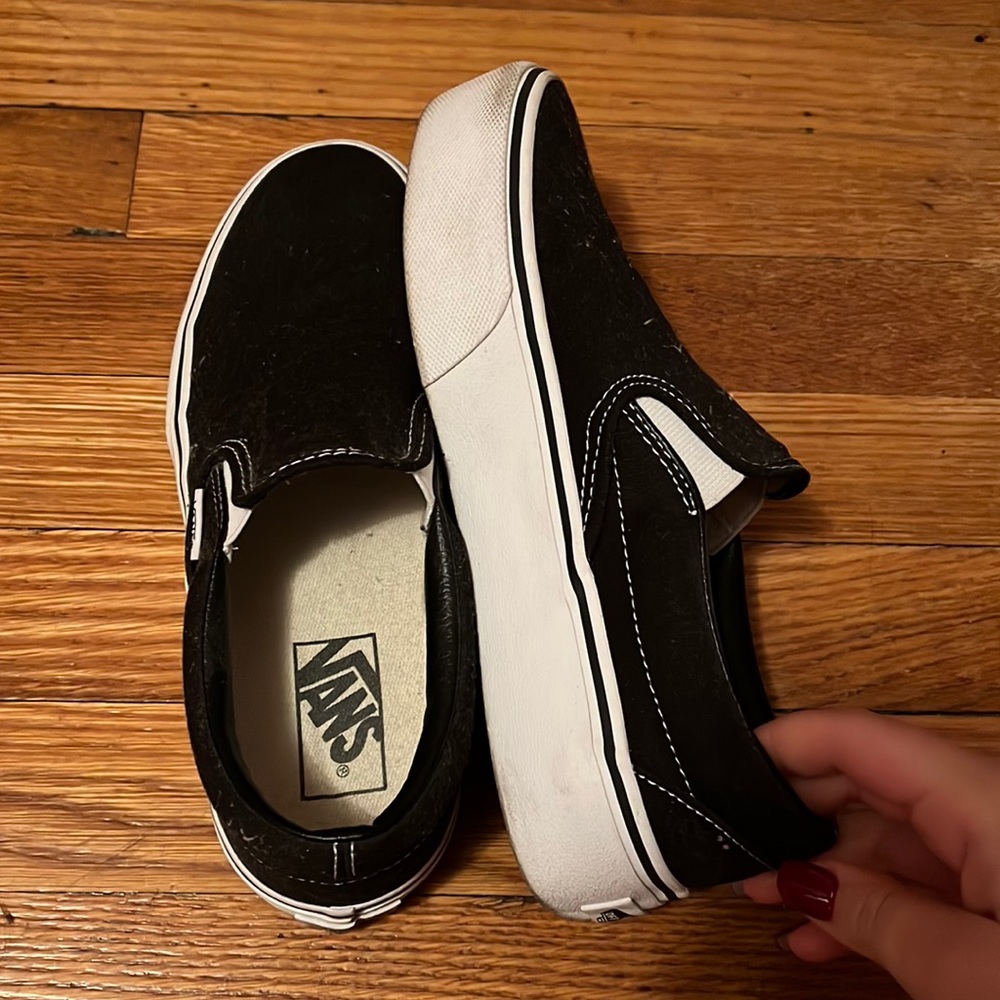 Vans women’s platform black slip on sneakers